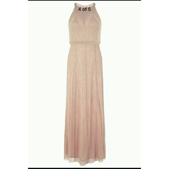 NEW Adrianna Papell Halter Beaded Blouson Gown in Taupe‎ [SZ 14 ] #A47 - Picture 3 of 10